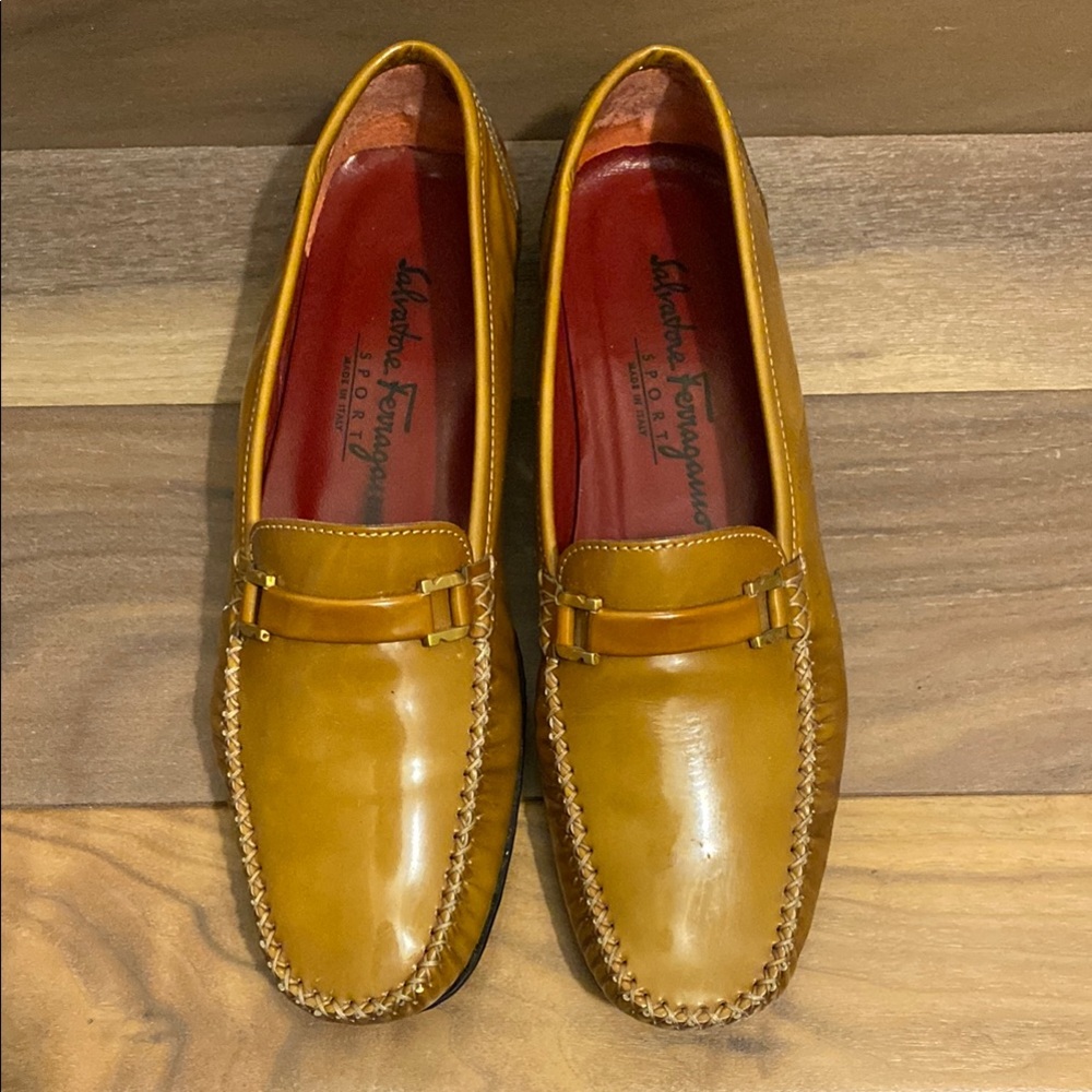 Salvatore Ferragamo Tan Leather Loafers with Moccasin Design